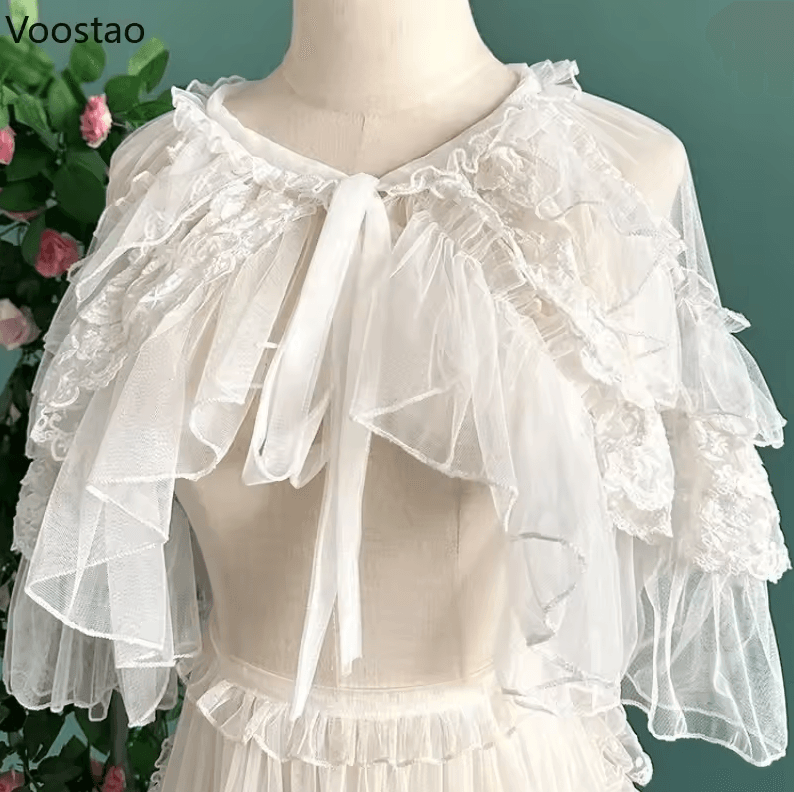 Lolita Lace Kawaii Poncho Cape Sweet Mesh Gothic Lolita Shawl Coat
