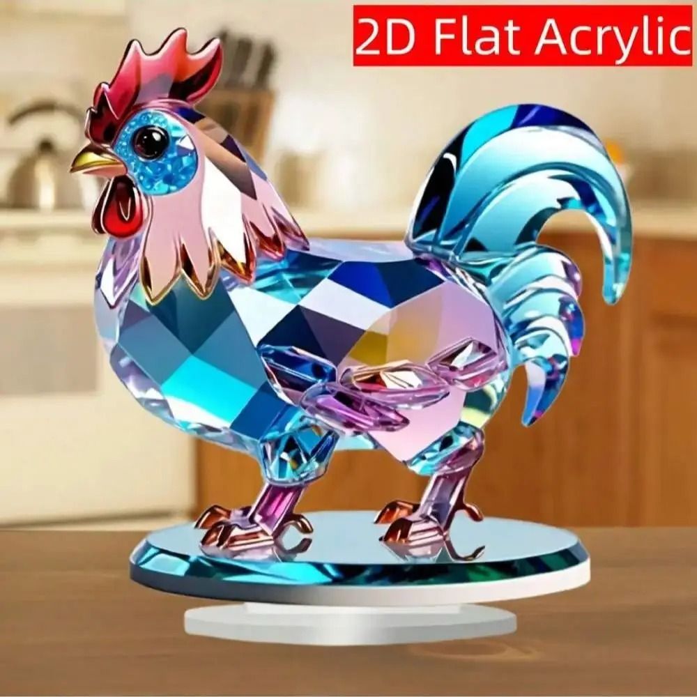 Prismatic Crystal Rooster Sculpture | 20cm Iridescent Animal Desktop Decor for Living Room, Bedroom & Luxury Office