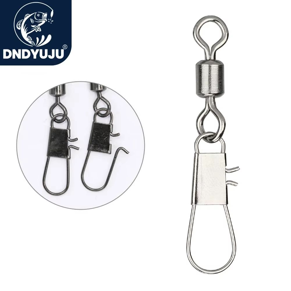 Stainless Steel Fishing Rolling Swivels with Interlock Snap 50-Pack