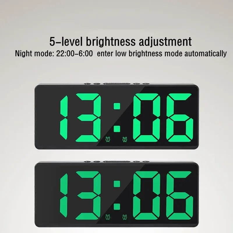 Smart Voice Control LED Digital Alarm Clock with Temperature & Night Mode