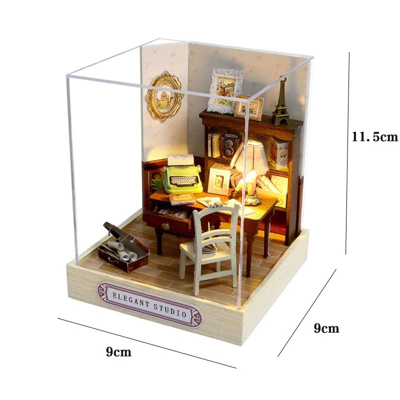 DIY Wooden Mini Seaside Villa Dollhouse Kit with Furniture and LED Lights