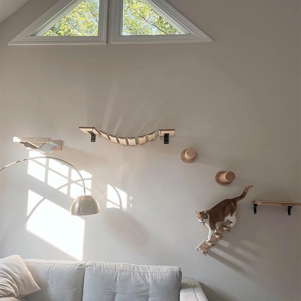 Wall Mounted Cat Climbing Shelf with Sisal Scratching Steps