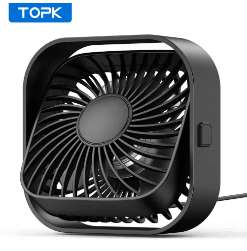 TOPK BreezeMini USB Desk Fan – 3-Speed Quiet Portable Fan with 360° Rotation