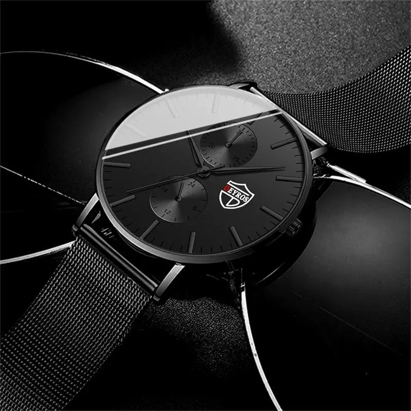 Ultra-Thin Black Stainless Steel Mesh Men's Quartz Business Watch