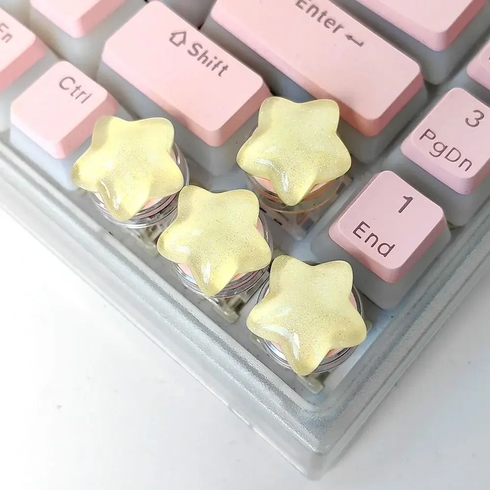 Cute Star Translucent Keycaps – 4-Unit Personalized Gift Set – High-Yield Peripheral Interaction Hub