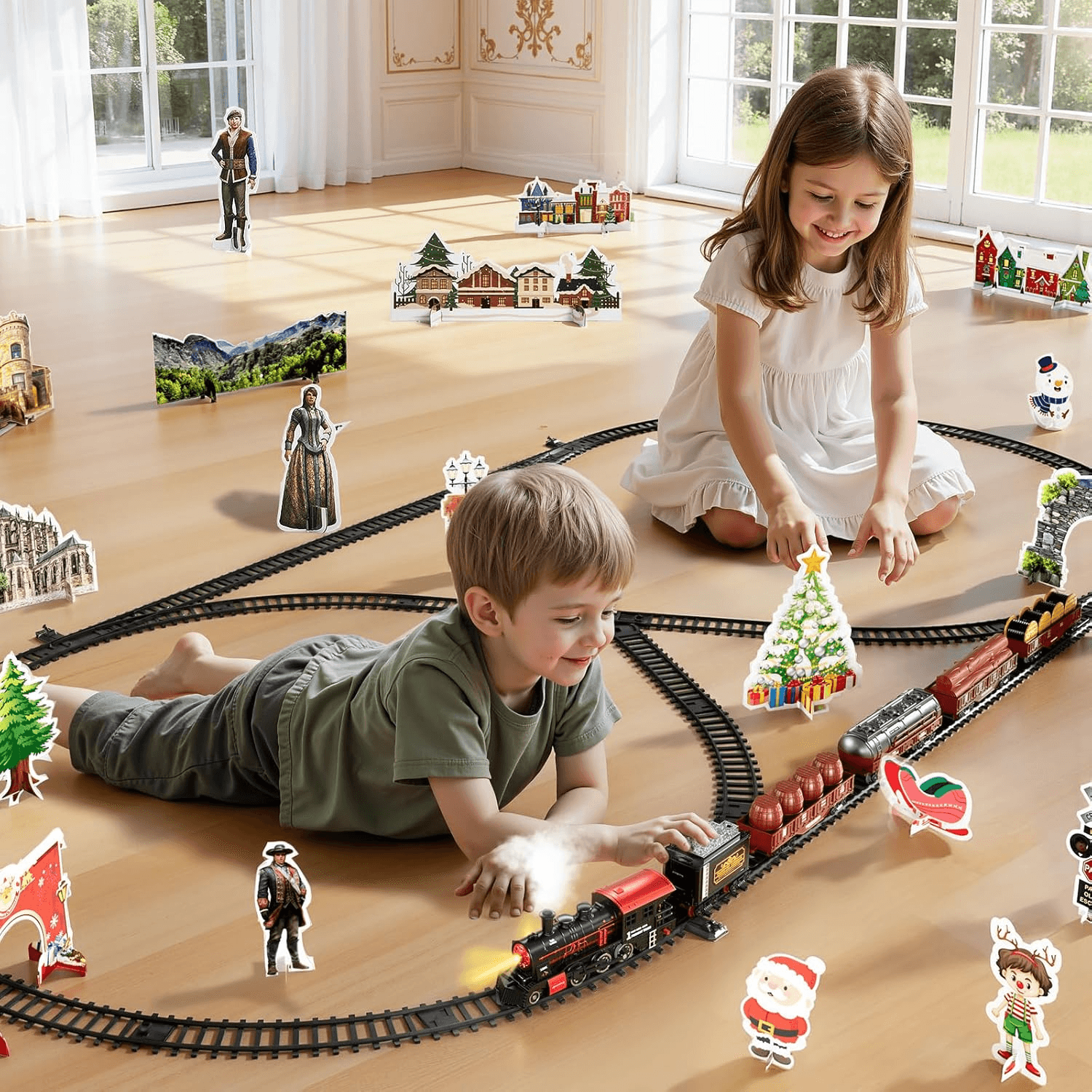 Electric Railway Train Set with Smoke, Lights and Sound for Realistic Play