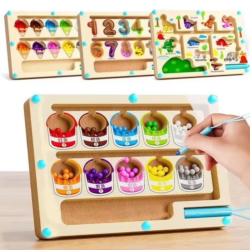 Montessori Magnetic Color & Number Sorting Maze – Wooden Sensory Activity Board