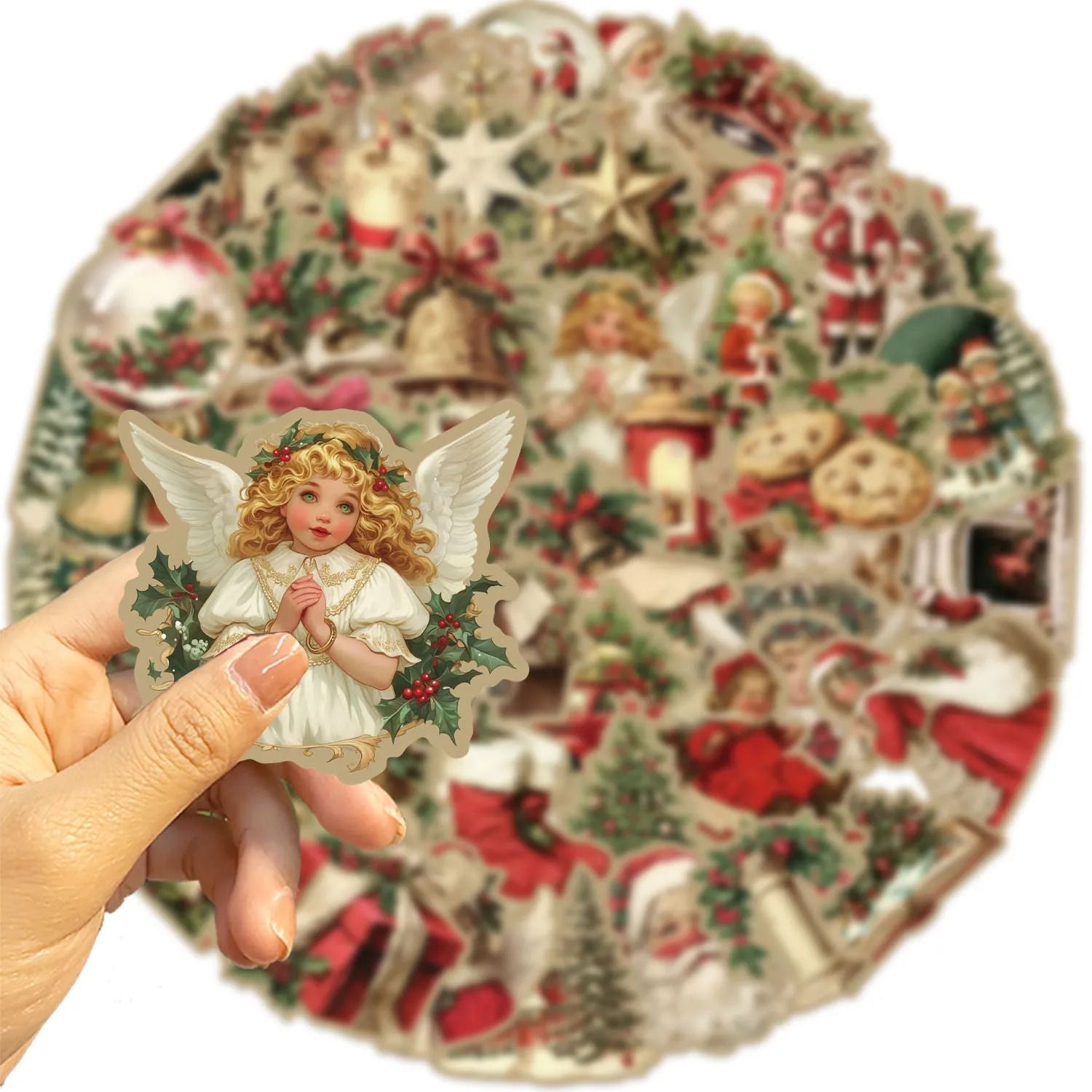 50-Piece Creative Retro Christmas Vinyl Sticker Set