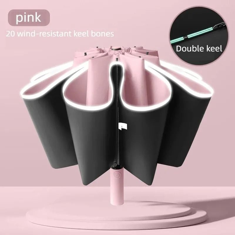 Reflective Reverse Folding Automatic Umbrella with UV Protection and Wind Resistant 20 Rib Frame