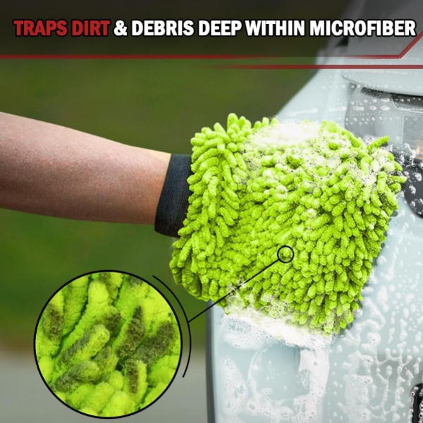 High-Quality Car Cleaning Microfiber Gloves, Lint-Free, Scratch-Free, Green Car Wash Gloves