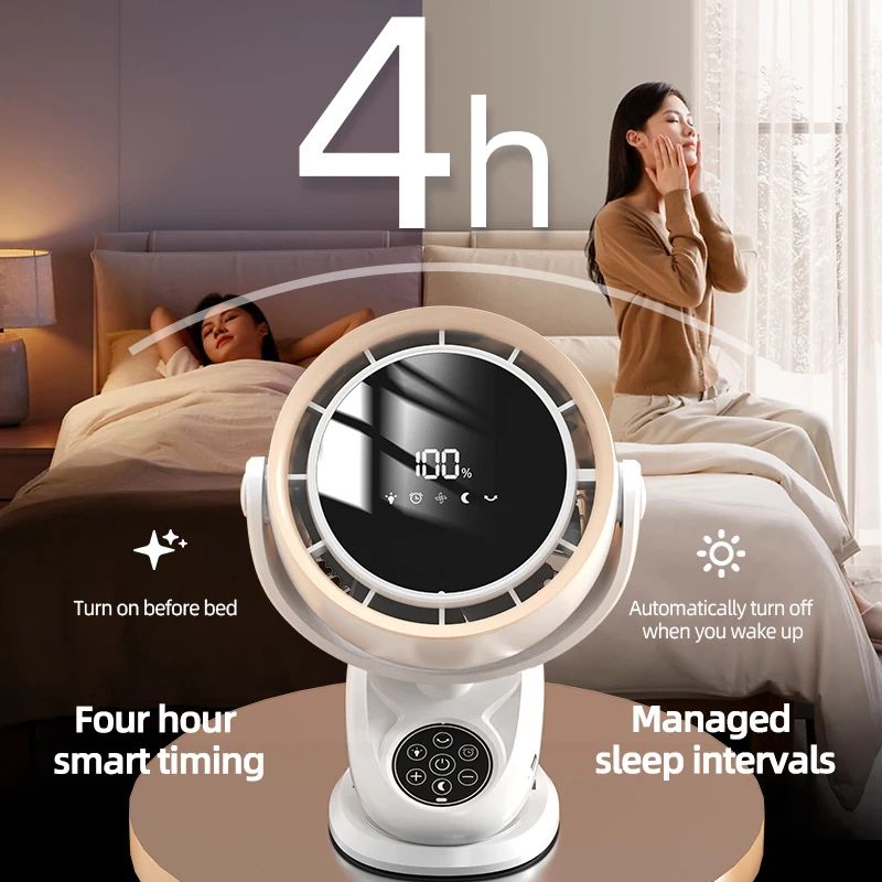 Rechargeable Circulating Clip Fan with Remote Control – Mini Desktop Fan with 4000 mAh Battery & Night Light