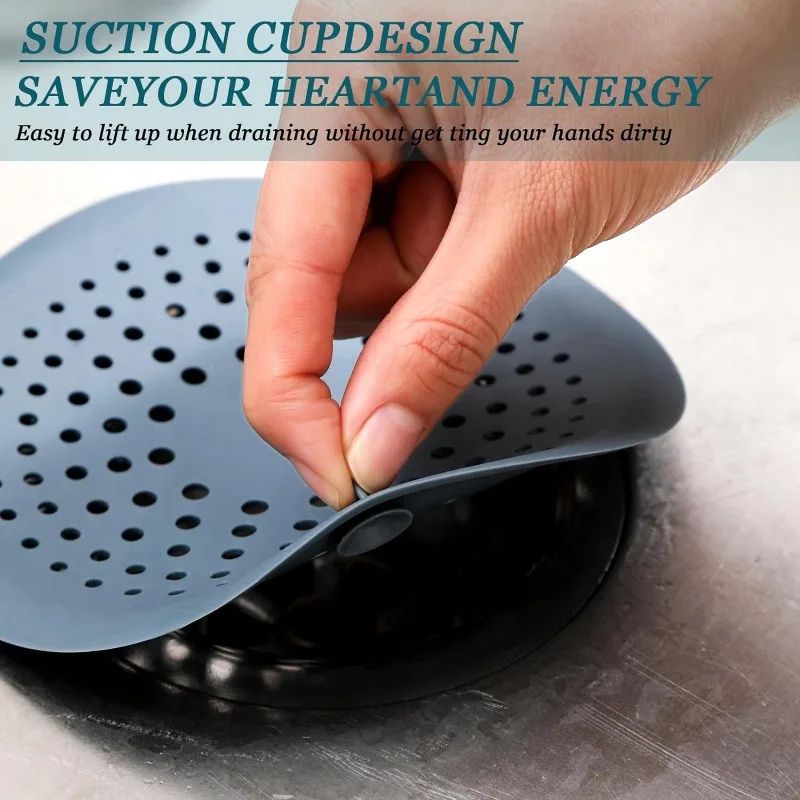 Silicone Shower Drain Hair Catcher Cover 5.9 Inch Suction Cup Anti Clog Strainer