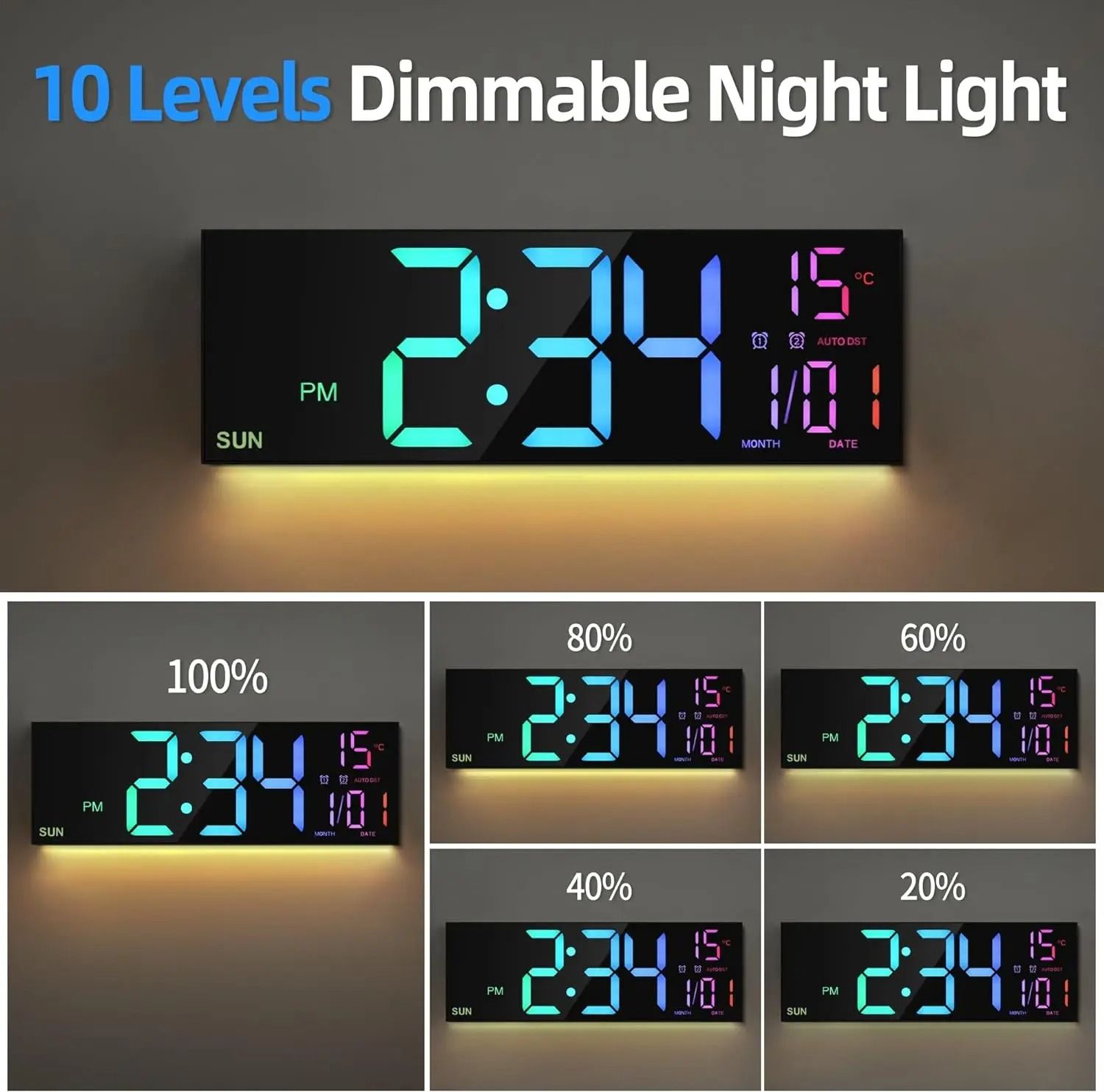 16.2 Inch Large RGB Digital Wall Clock with Remote Control