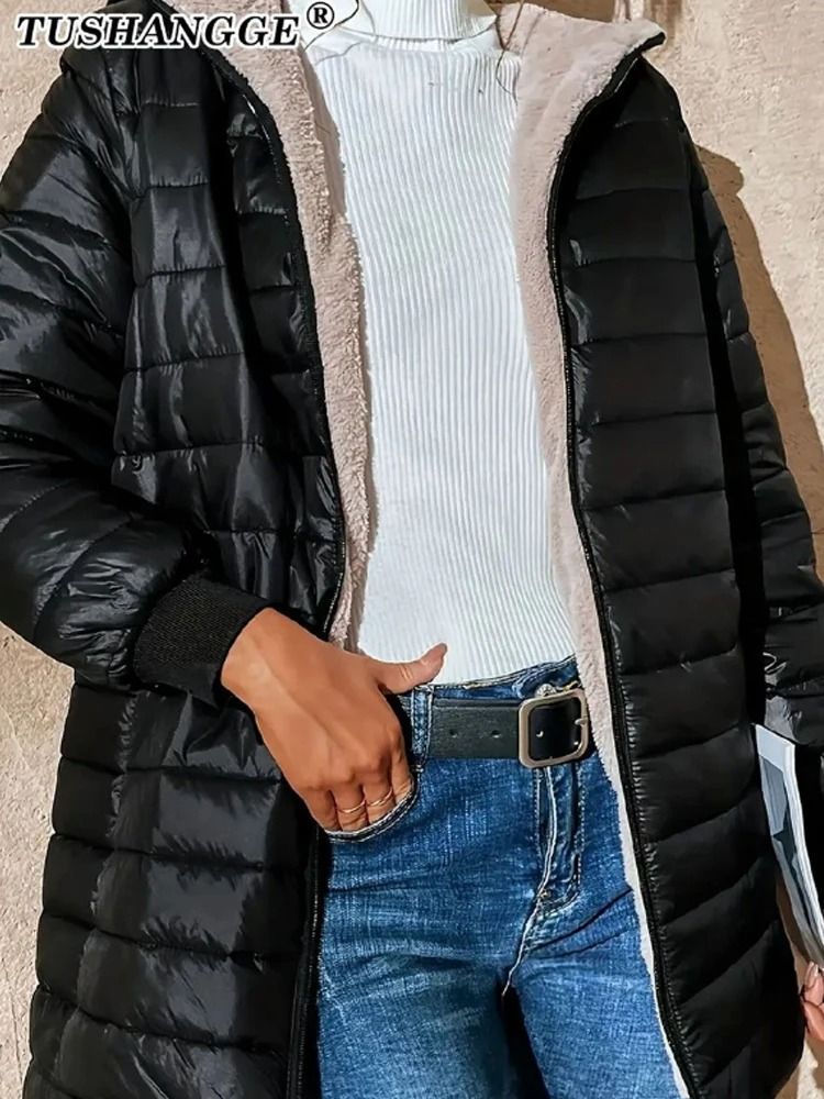 Women's Mid Length Hooded Winter Coat with Warm Lamb Fleece Lining