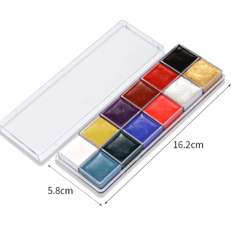 12 Color Face Body Art Painting Palette, Body Painting Drama Clown Makeup, Halloween Christmas Party Makeup Tools