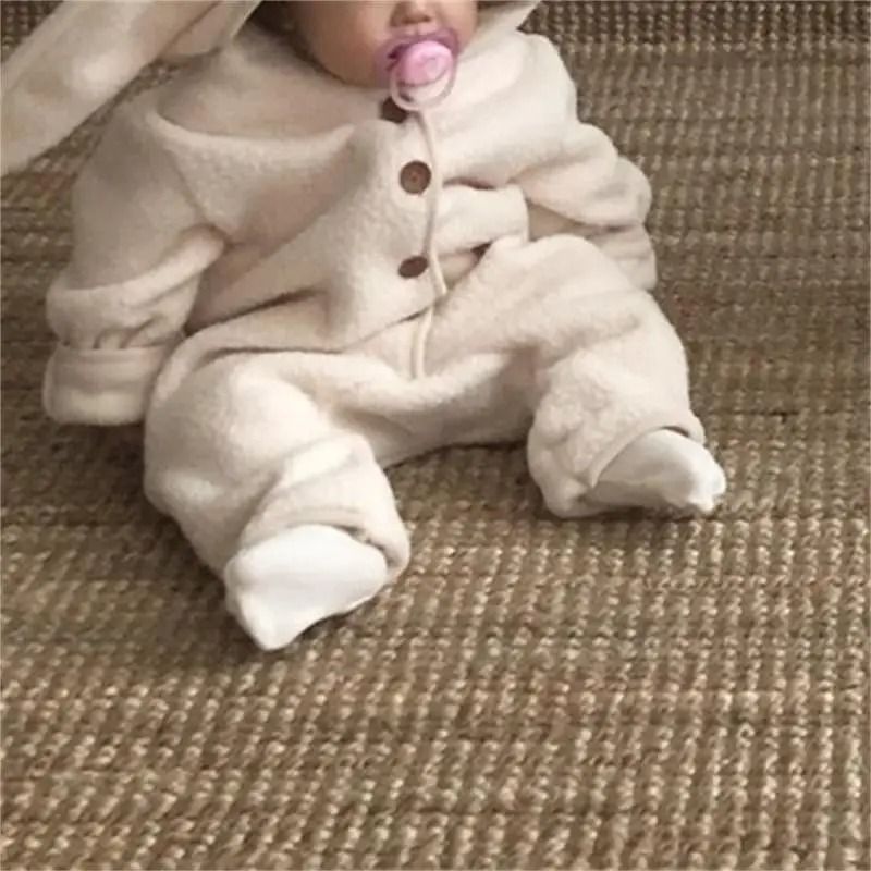 Rabbit Ears Velvet-Lined Warm Cardigan Romper