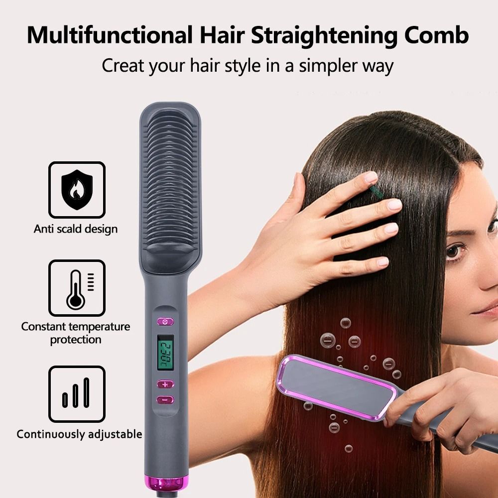 Electric Hot Comb Straightening Brush with Negative Ion Technology and Anti-Scald Design