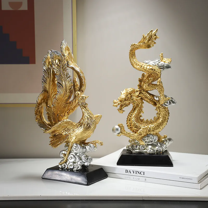 Dragon Phoenix Resin Sculpture, Home Room Accessories, Bookshelf Furnishing Ornaments, Office Desk Statue