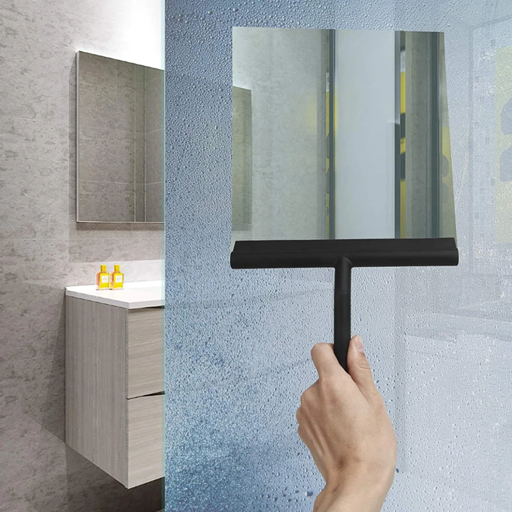 Shower Squeegee for Glass Door, Bathroom Mirror & Wall Scraper Cleaner with Silicone Holder