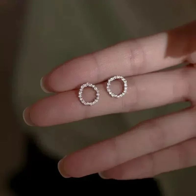 Delicate Small Circle Crystal Studs
