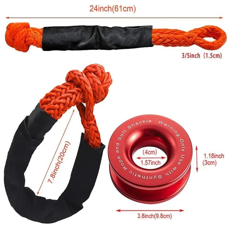 Synthetic Soft Tow Rope with Protective Sleeve – 55,000 LBS Recovery Shackle for Jeep, Truck, SUV