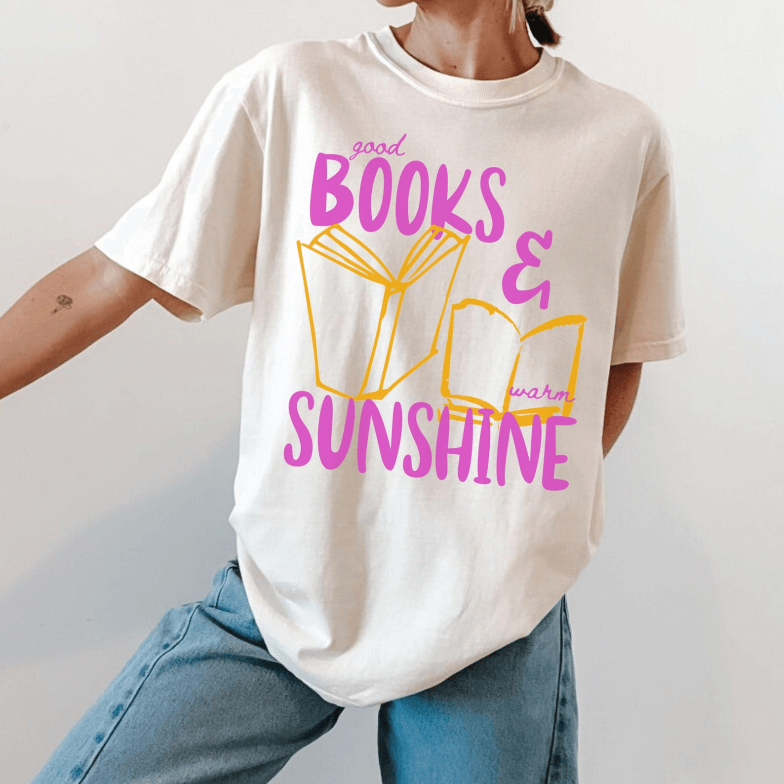 Comfort Colors Bookish Shirt for Women Good Books and Sunshine Reading Tee Summer Book Lover Top