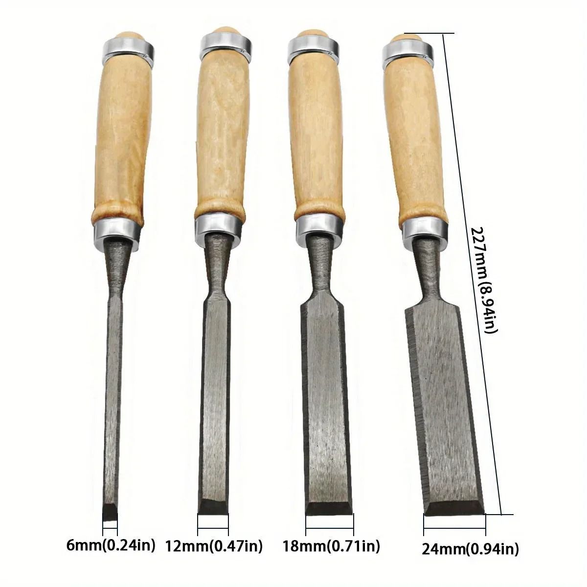 Wood Carving Chisel Set 8 12 16 20 mm Beech Handle