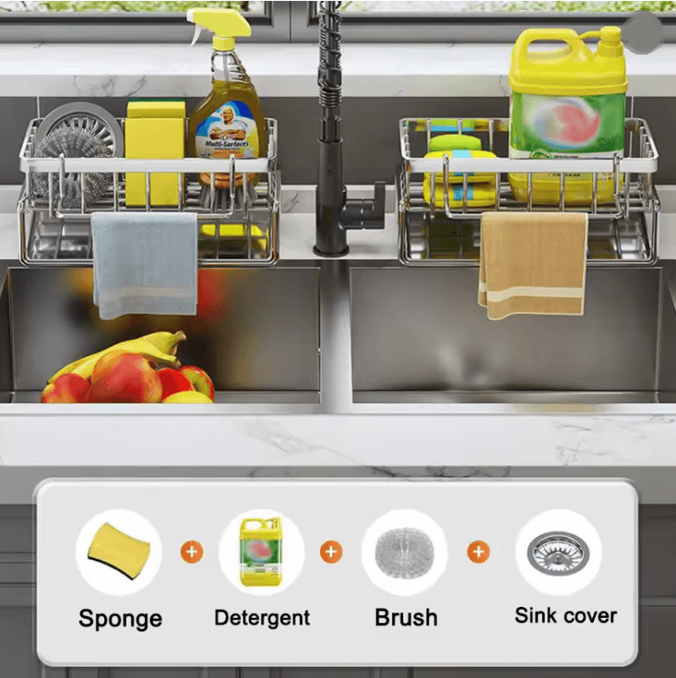Stainless Steel Sink Cleaning Storage Rack Multifunctional Organizer