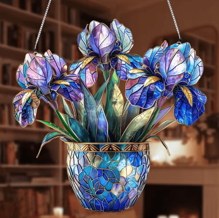 Acrylic Hanging Flower Suncatcher – 2D Plant Basket Sunlight Catcher Decor