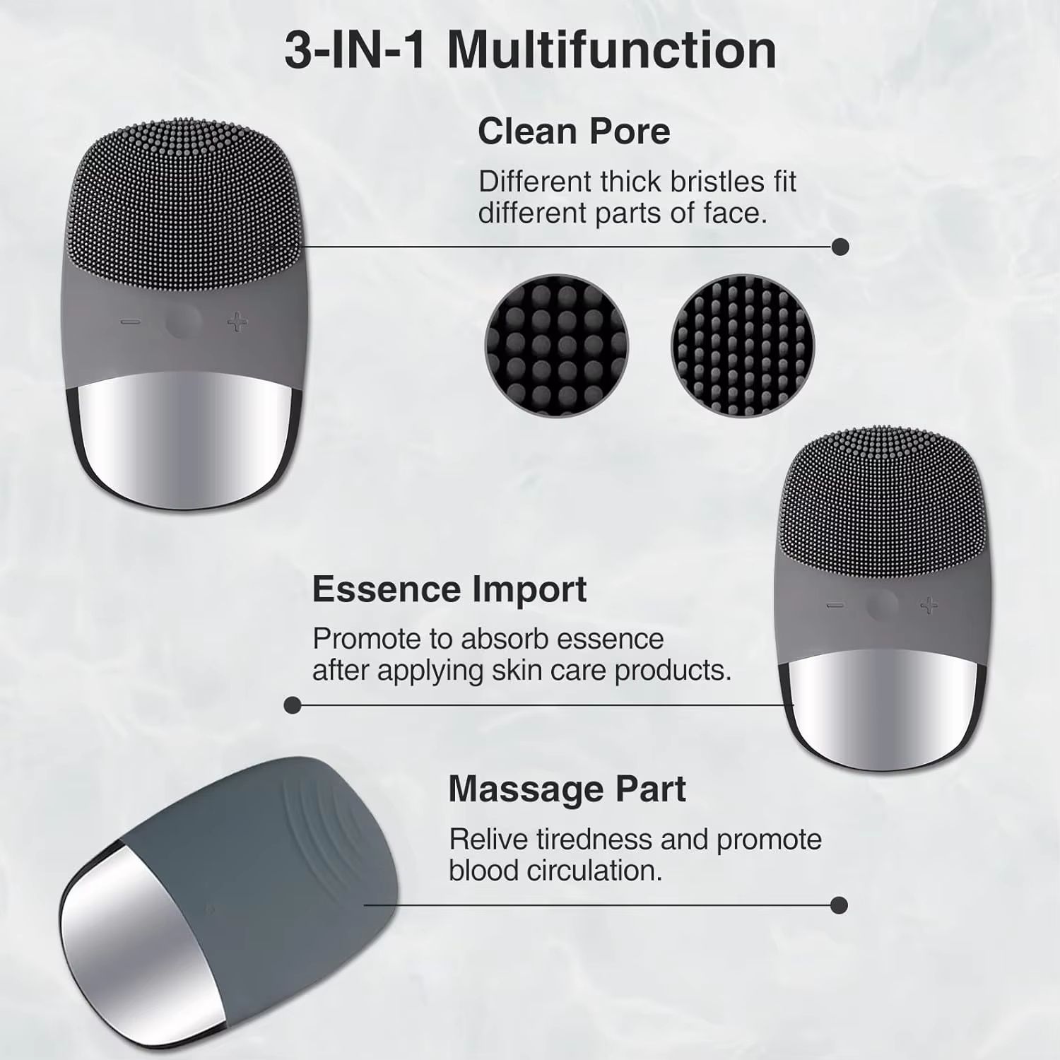 3-in-1 Electric Waterproof Silicone Facial Cleansing Brush with Deep-Clean Exfoliation and Blackhead Removal