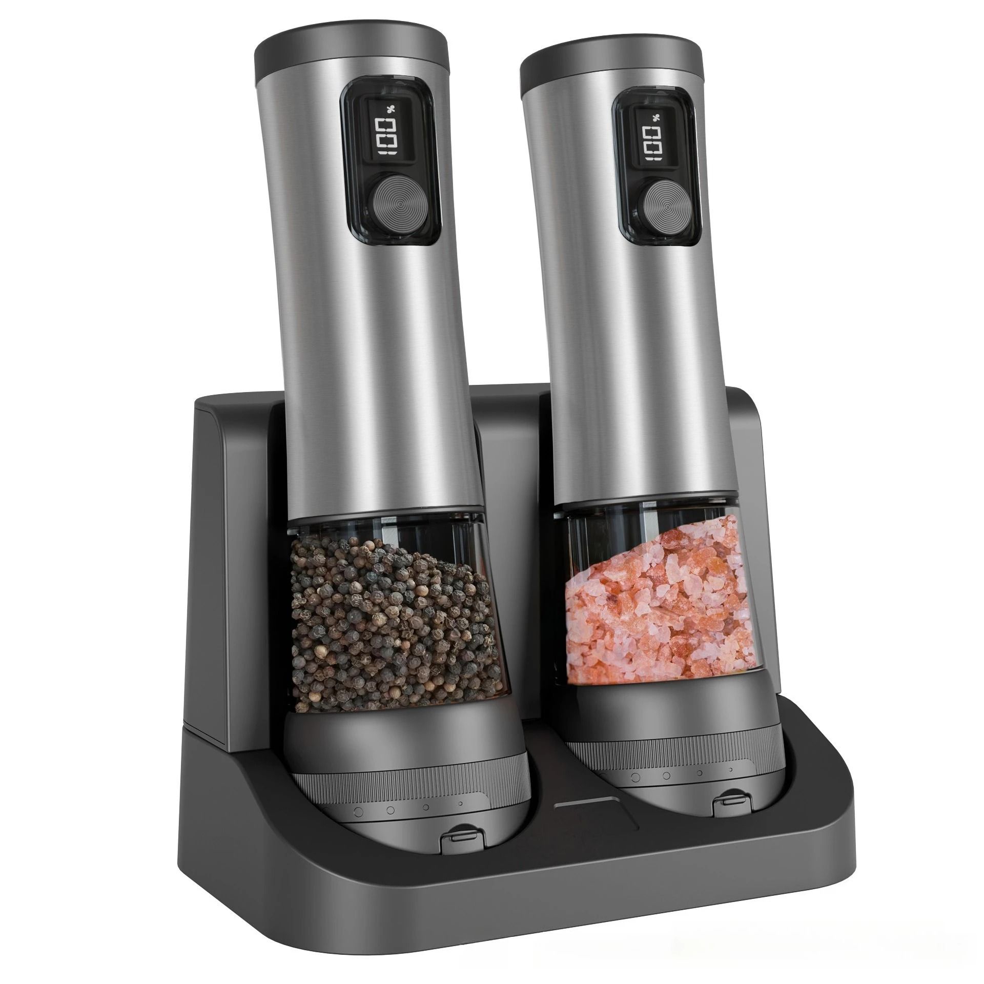 Rechargeable Electric Salt & Pepper Grinder Set – Dual Charging Base & LED Display