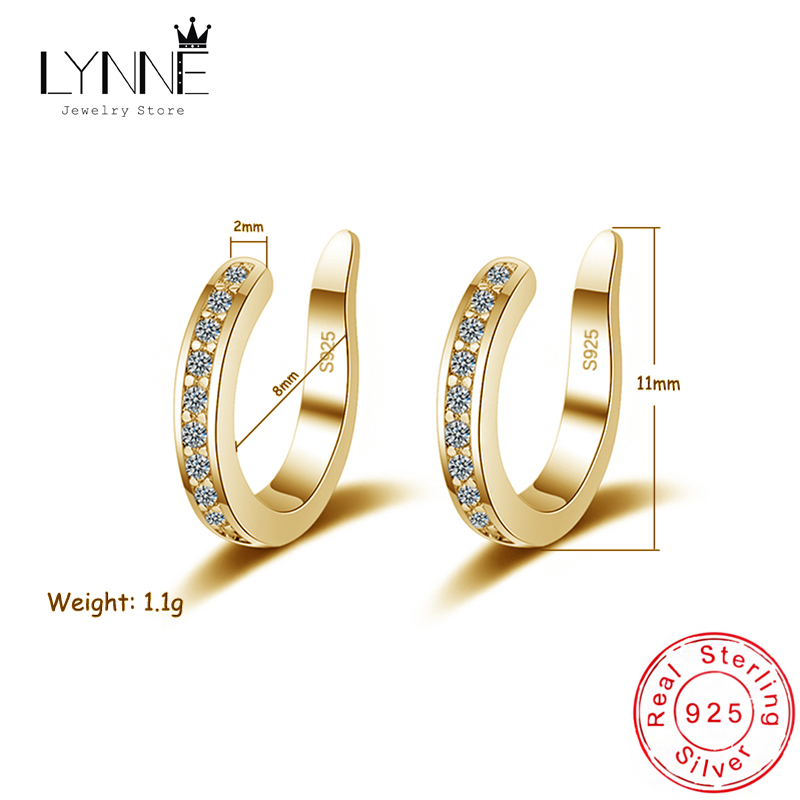 Sterling Silver Fashion Fine C Shape Zircon No Hole EarCuff Earrings Women Men Punk Rock Rhinestone Jewelry