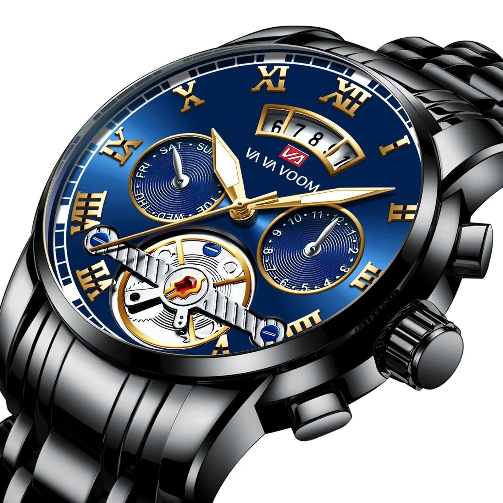 Luxury Stainless Steel Mens Watch with Luminescent Display