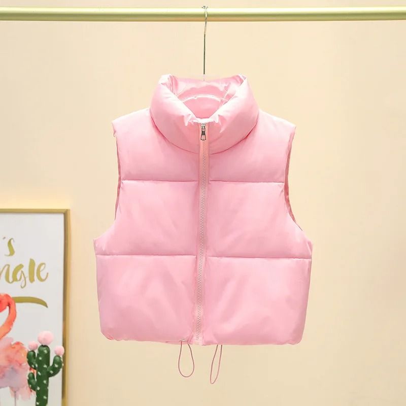 Womens Quilted Cropped Puffer Vest Warm Sleeveless Down Jacket