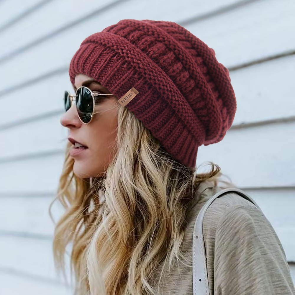 Satin Lined Cable Knit Winter Beanie for Women Soft Slouchy Warm Hair Friendly Hat