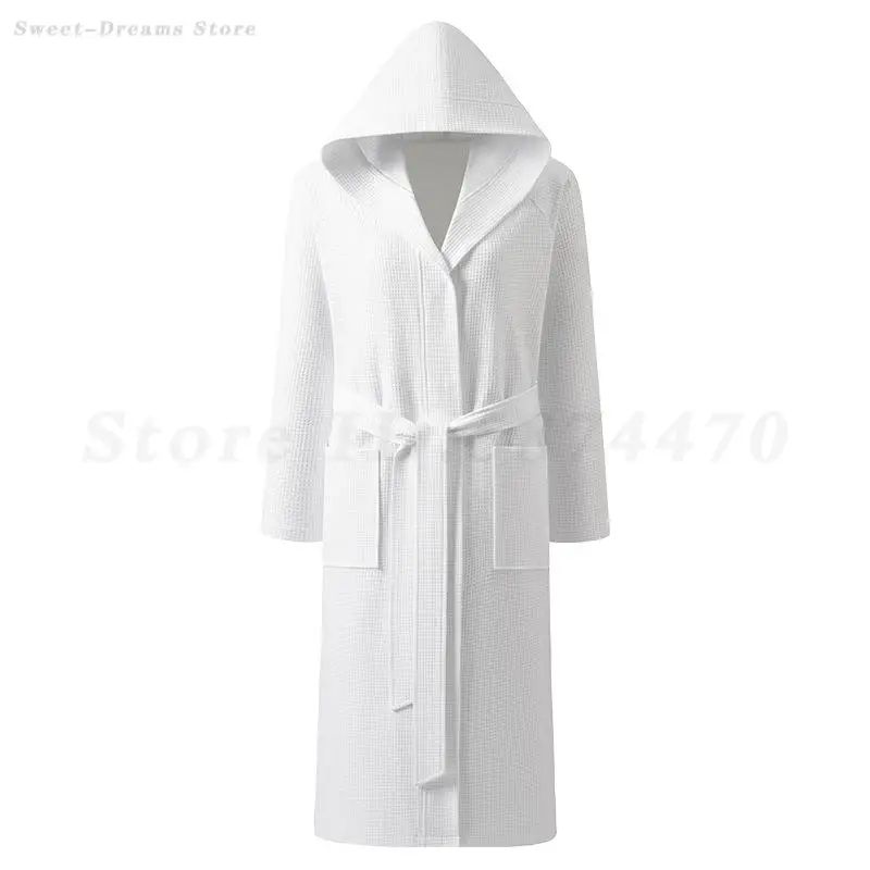 Couple Hooded Waffle Cotton Bathrobe Kimono Lounge Sleepwear Robe Set