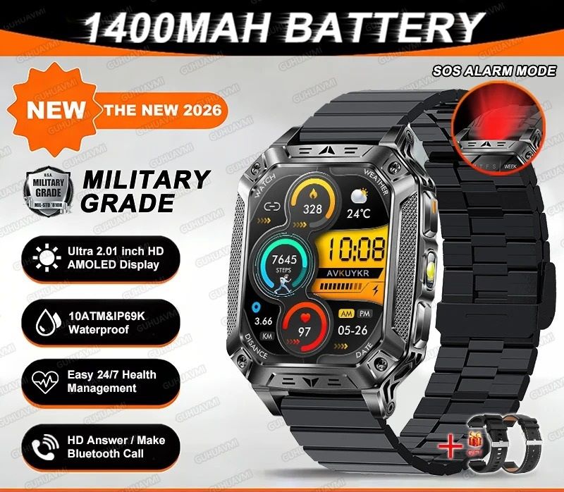 TANK Ultra Military Smart Watch – 1400mAh Battery & 2.01