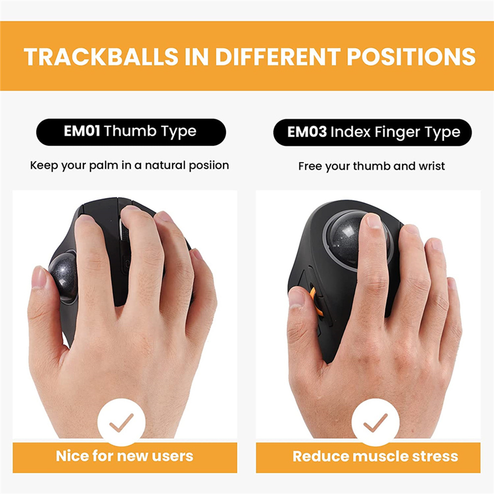Ergonomic Rollerball Gaming Mouse, Rechargeable Wireless Trackball, & Bluetooth RGB Gear Adjustable