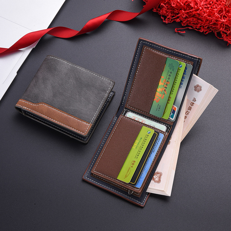 Retro PU Leather Mens Wallet Two Fold Design with Coin Purse and ID Card Holder