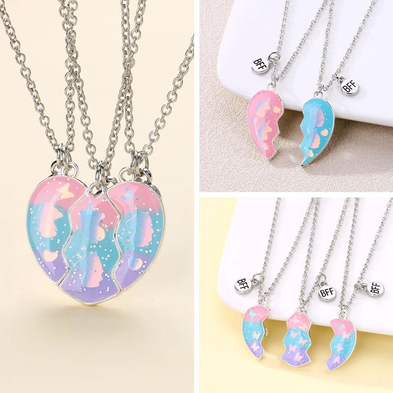 BFF Friendship Jewelry Necklace, Gradient Butterfly Unicorn Heart-shaped Gifts for Kids