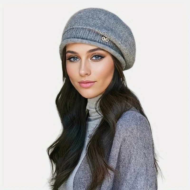 Women's 1pc Stretchy Fleece Beanie Hat, Soft Cozy Acrylic Knit Cap with Pocket for Autumn Winter