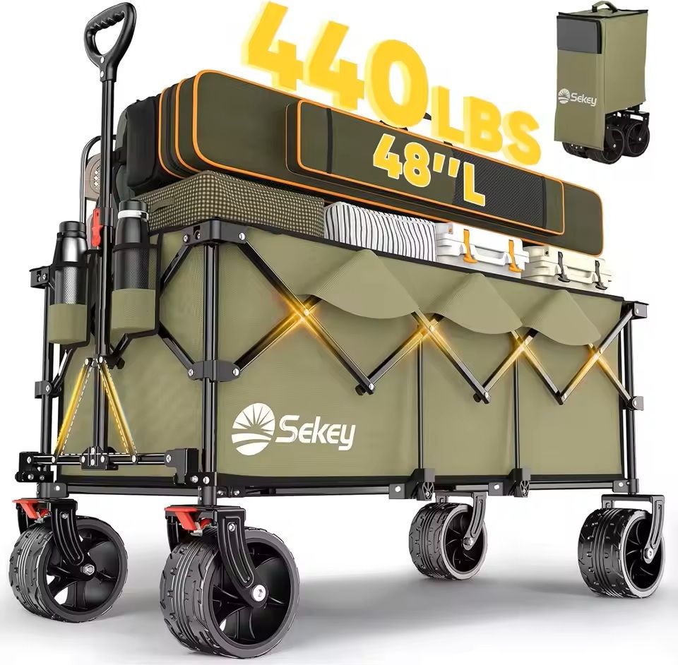 48 in Heavy Duty Collapsible Folding Wagon 440 lbs Capacity Utility Cart