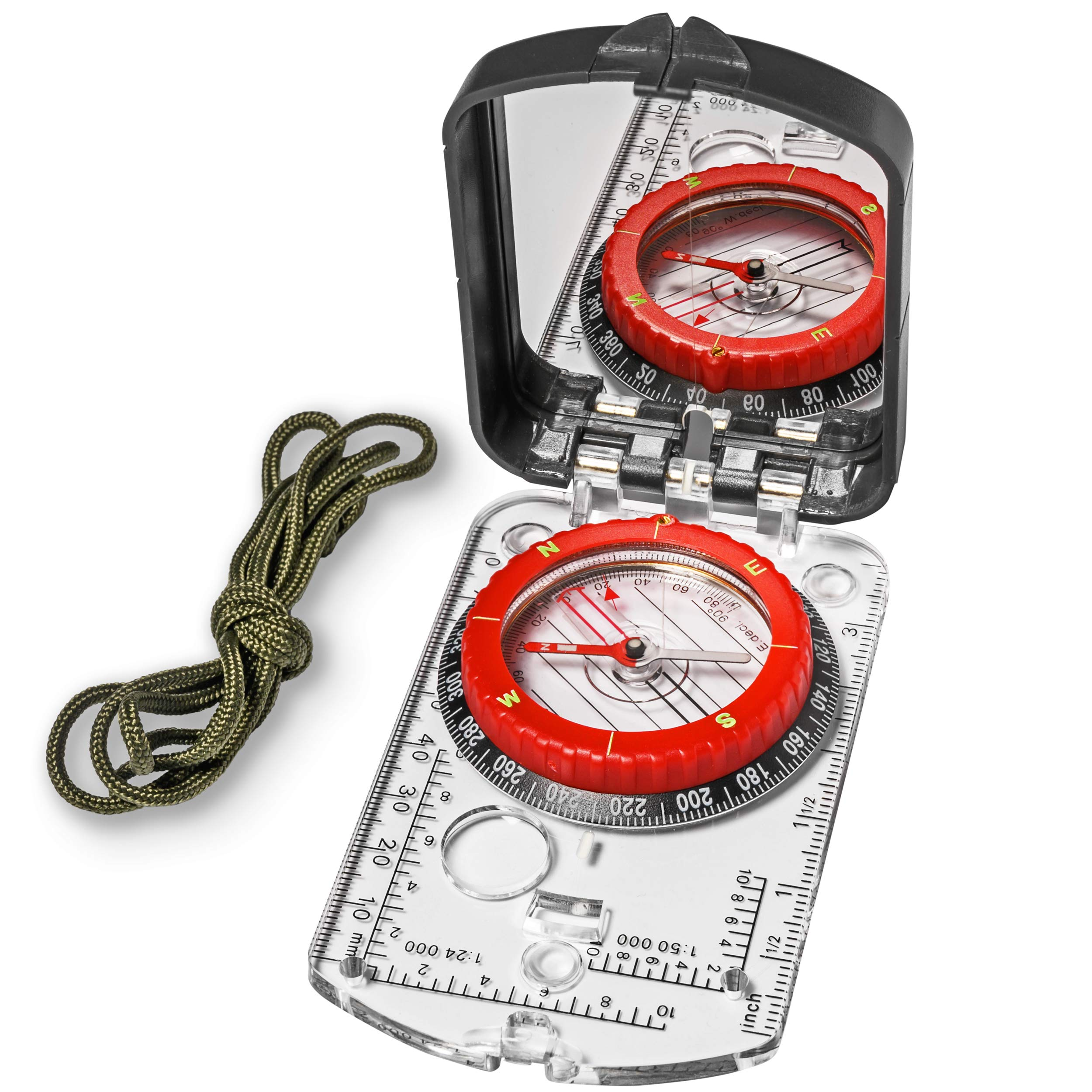 Precision Orienteering Compass with Mirror and LED for Hiking and Survival Navigation