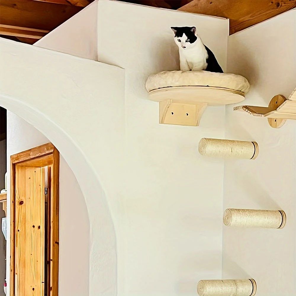 Wall Mounted Cat Climbing Ladder with Hammock