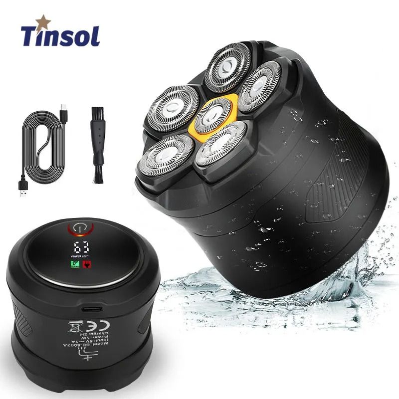 Tinsol 6D Magnetic Electric Razor Rechargeable Waterproof Head Shaver