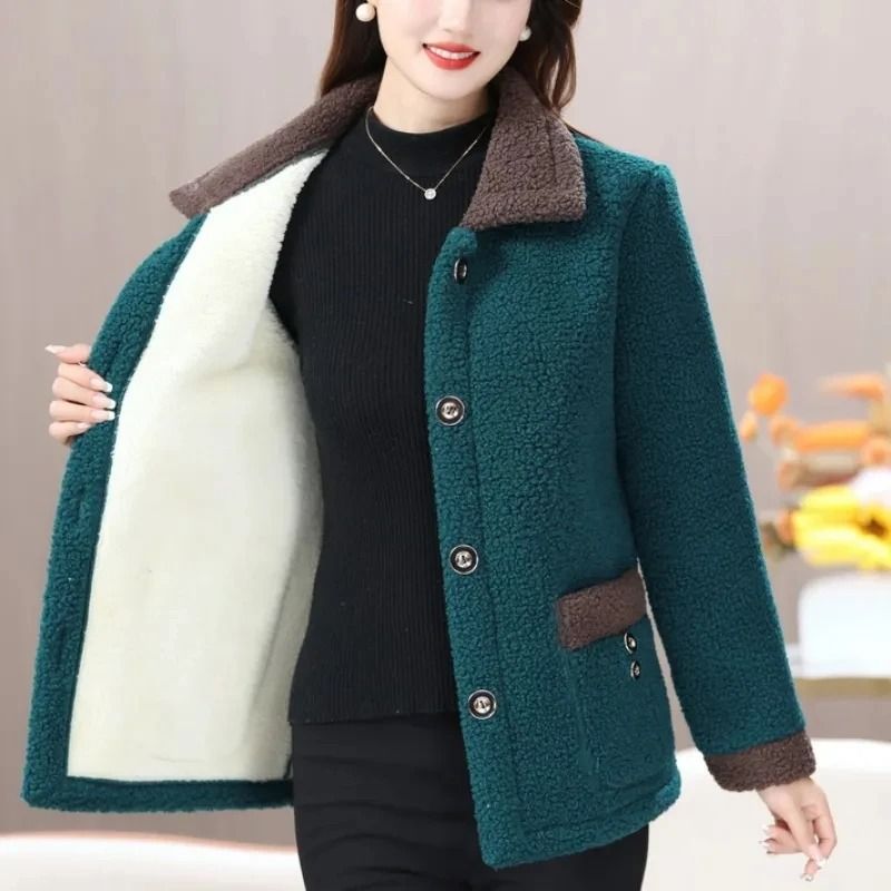 Elegant Lamb Fur Grain Velvet Coat | Womens Thermal Winter Jacket