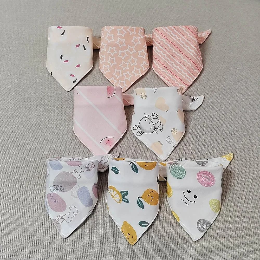 8PCS Baby Triangle Bibs & Burp Cloths Double Layer Cotton Saliva Towels