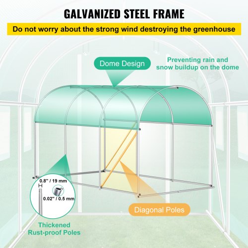 Walk-In Greenhouse 9.8 x 6.6 x 6.6 ft, Waterproof PE Cover, Sturdy Galvanized Frame & 6 Mesh Windows