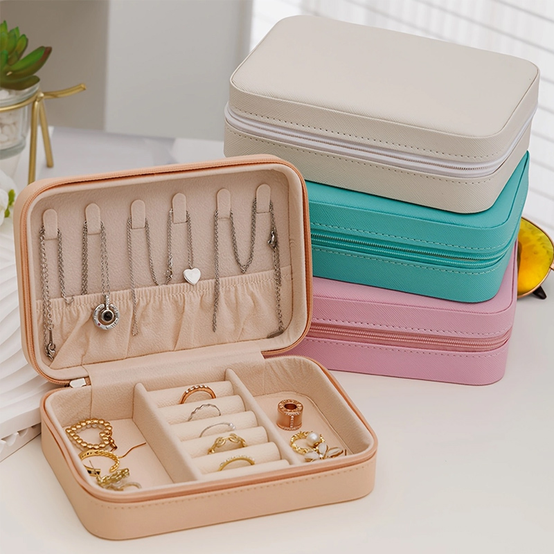 Heart Shaped Jewelry Box, Portable Zipper Jewelry Organizer, Exquisite Travel Ring & Necklace Box, Perfect Valentine Day