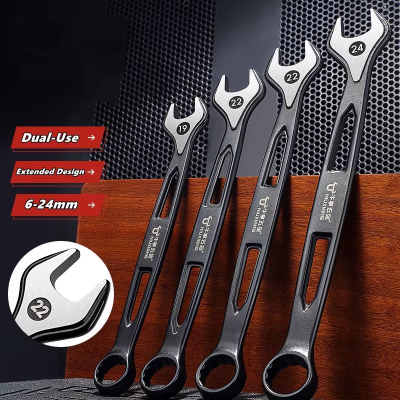 Dual-Use Plums Blossom Ratchet and Open-End Wrench Set 1/4in–15/16in Combination Spanners with Nut Cutter